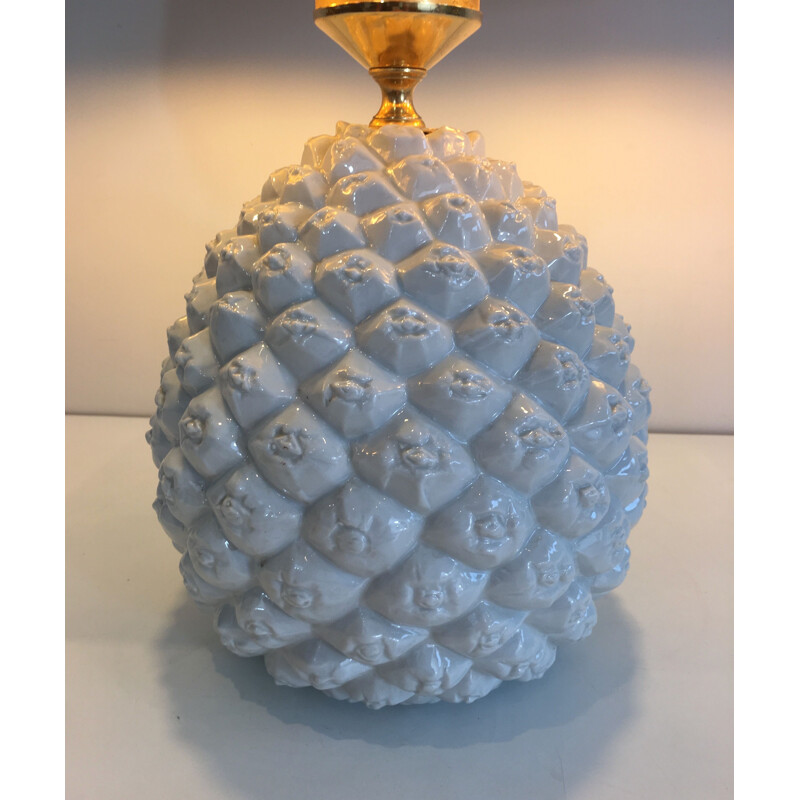 Vintage Porcelain Pineapple Lamp, Italy 1970