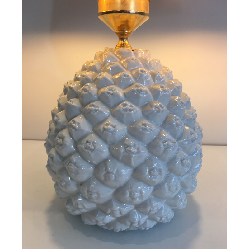 Vintage Porcelain Pineapple Lamp, Italy 1970