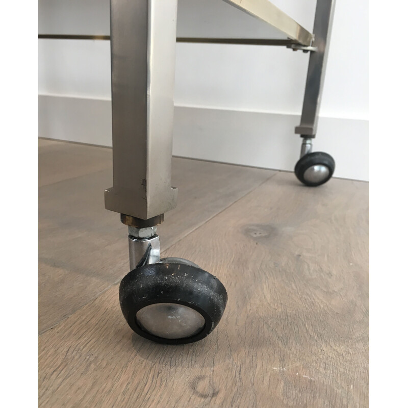 Vintage Brushed Steel and Brass 1970 Rolling Table