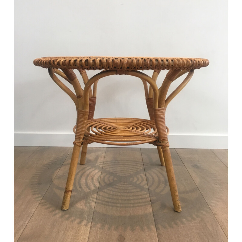 Vintage Round Rattan Bass Table 1950