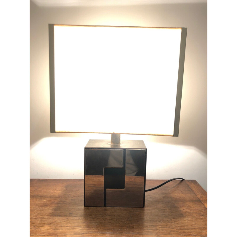 Vintage melamine base cube lamp with 1970 chrome application