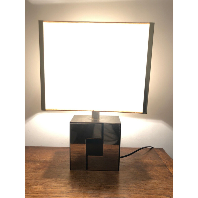 Vintage melamine base cube lamp with 1970 chrome application