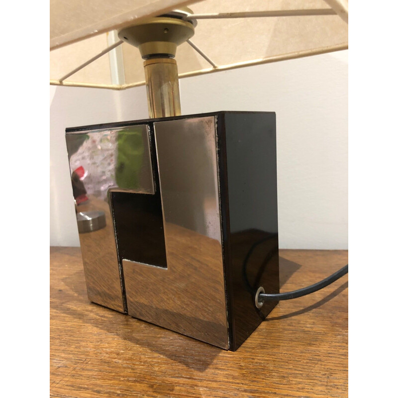 Vintage melamine base cube lamp with 1970 chrome application