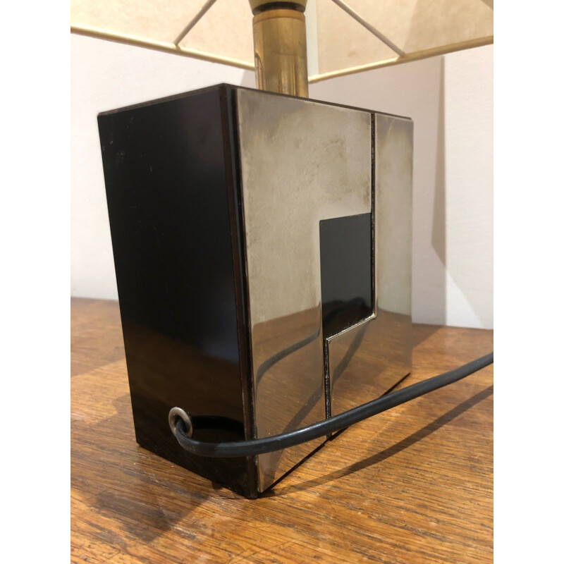 Vintage melamine base cube lamp with 1970 chrome application