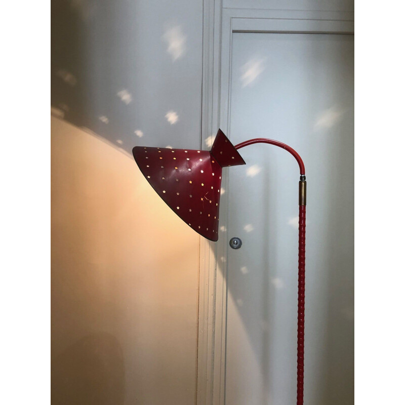 Vintage red metal floor lamp 1950