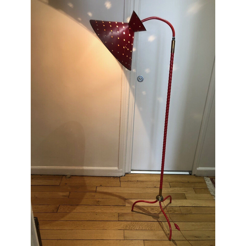 Vintage red metal floor lamp 1950