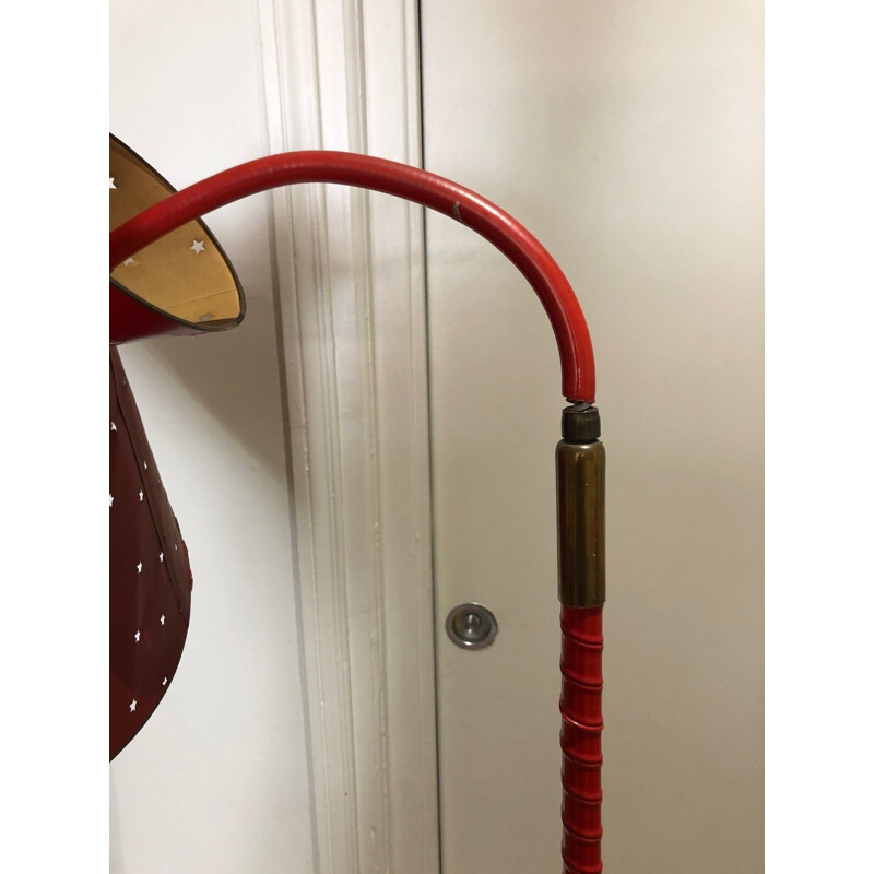 Vintage red metal floor lamp 1950