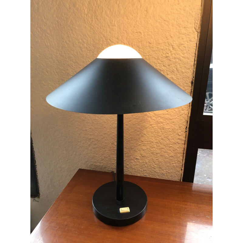 Vintage lamp with metal shade on opaline, 1980