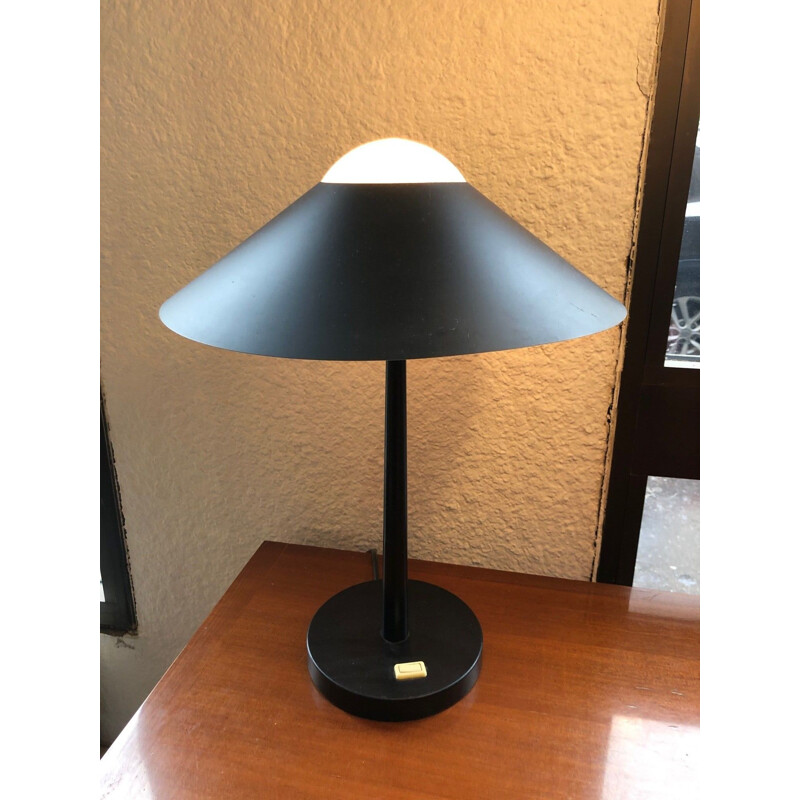 Vintage lamp with metal shade on opaline, 1980