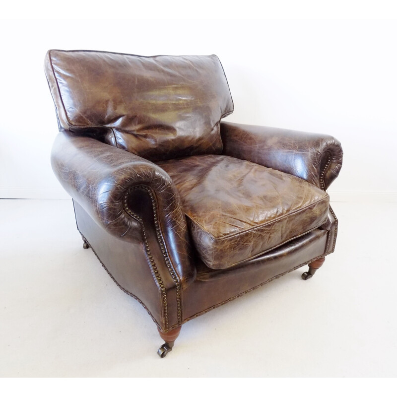 Vintage Brown leather armchair Chesterfield 1970s