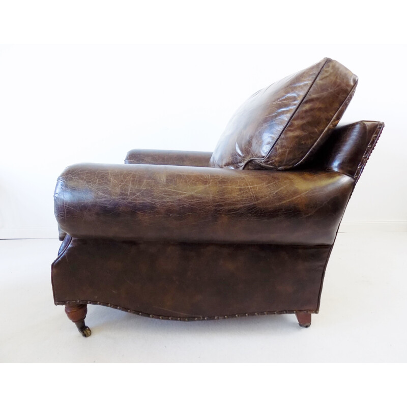 Vintage Brown leather armchair Chesterfield 1970s