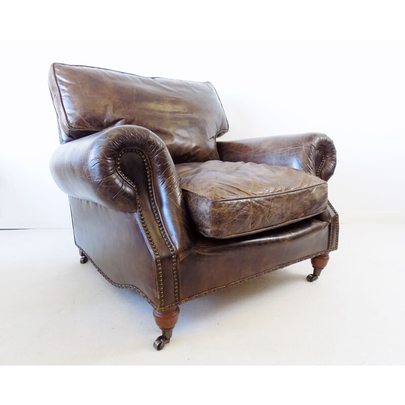 Vintage Brown leather armchair Chesterfield 1970s