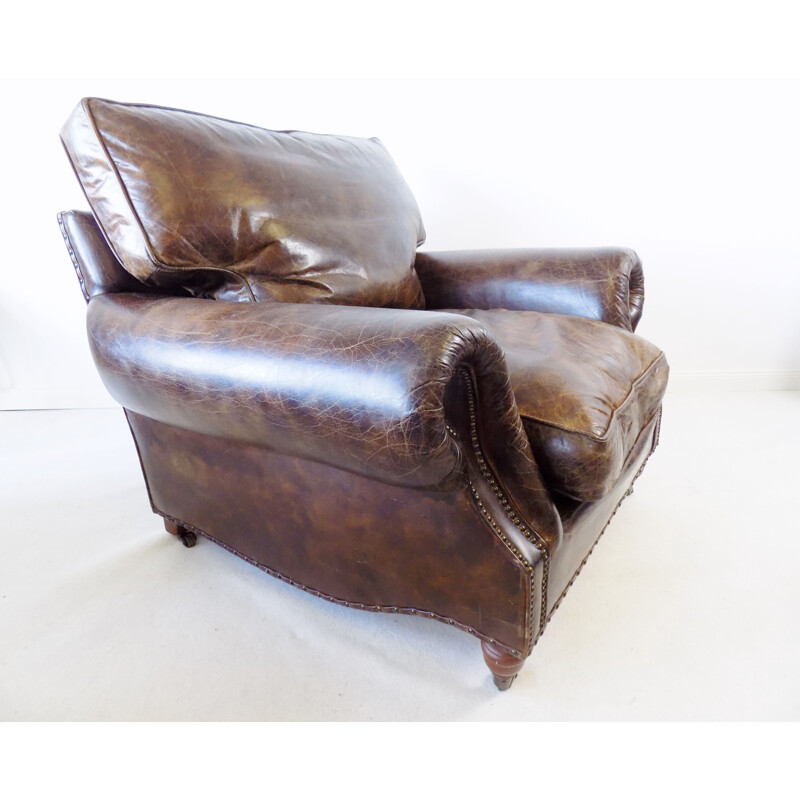 Vintage Brown leather armchair Chesterfield 1970s