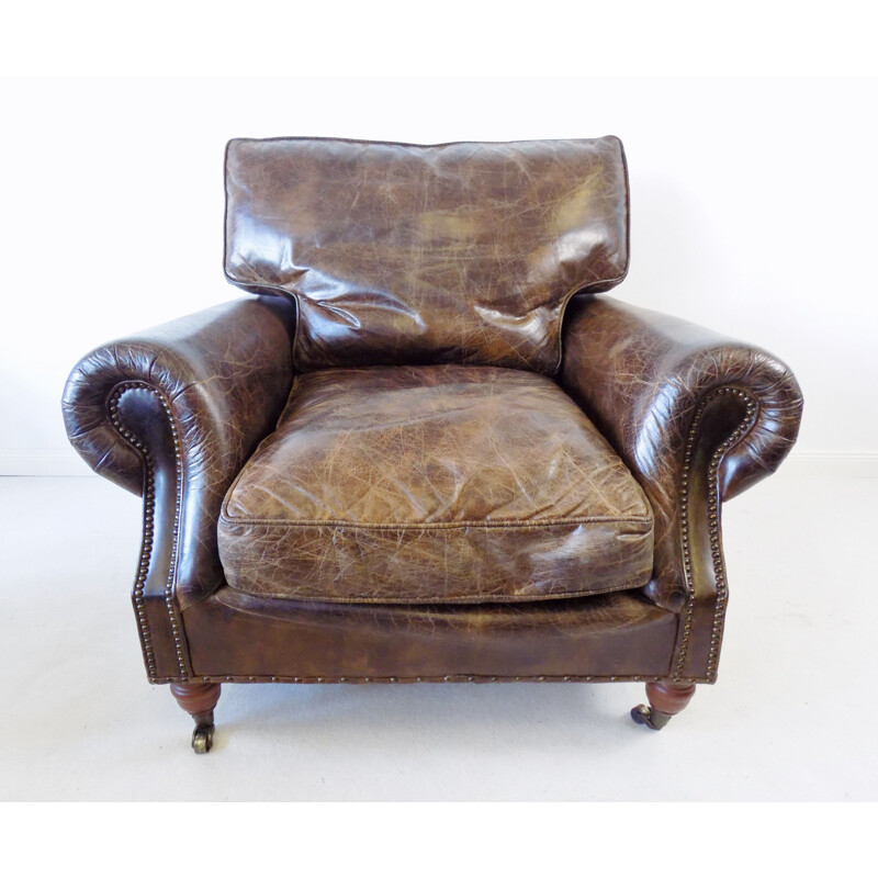 Vintage Brown leather armchair Chesterfield 1970s