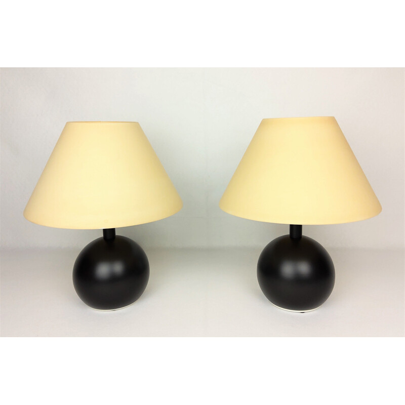 Pair of vintage black lacquered metal "ball" lamps 1980