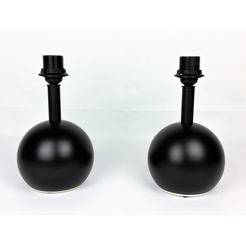Pair of vintage black lacquered metal "ball" lamps 1980