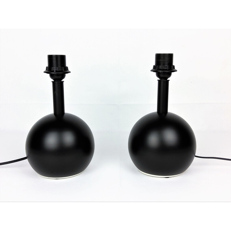 Pair of vintage black lacquered metal "ball" lamps 1980