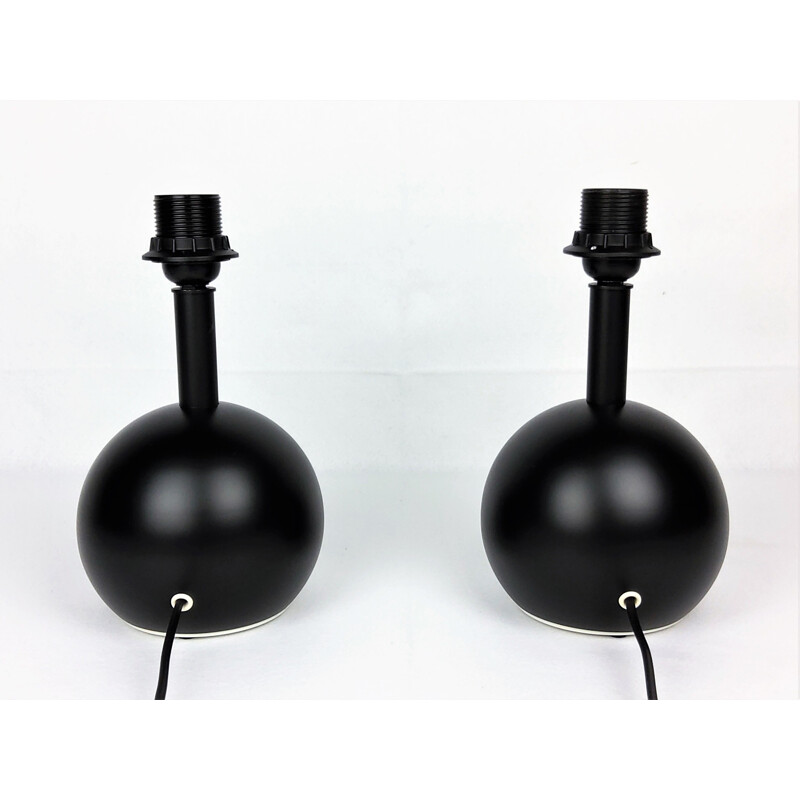 Pair of vintage black lacquered metal "ball" lamps 1980