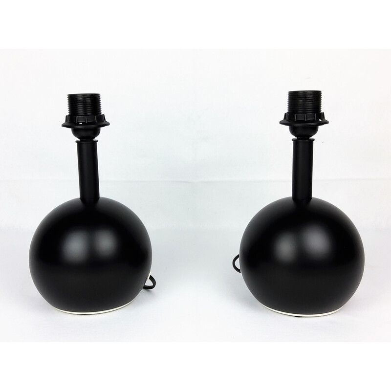 Pair of vintage black lacquered metal "ball" lamps 1980