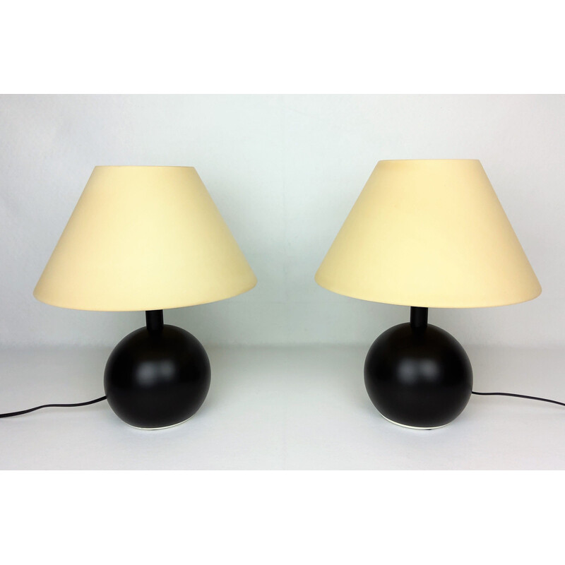 Pair of vintage black lacquered metal "ball" lamps 1980