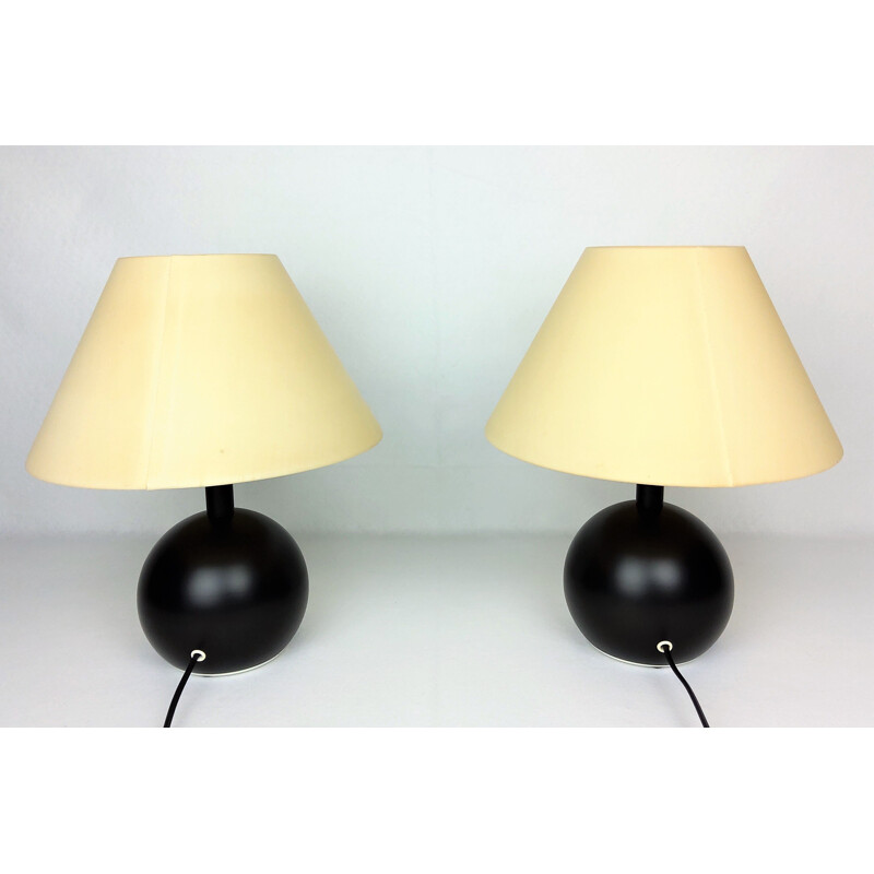 Pair of vintage black lacquered metal "ball" lamps 1980