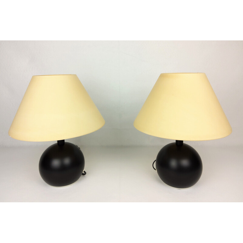 Pair of vintage black lacquered metal "ball" lamps 1980