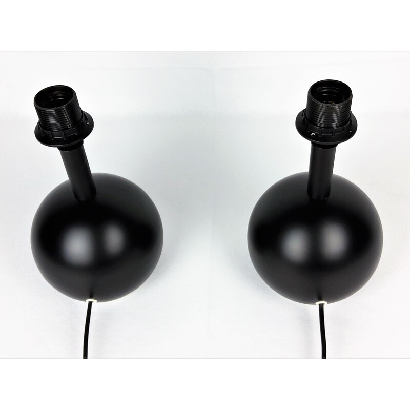 Pair of vintage black lacquered metal "ball" lamps 1980