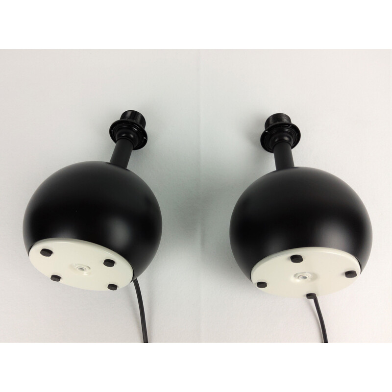 Pair of vintage black lacquered metal "ball" lamps 1980