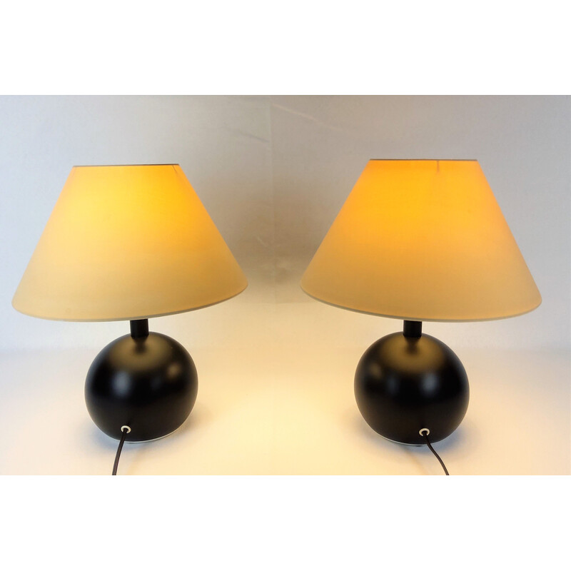 Pair of vintage black lacquered metal "ball" lamps 1980