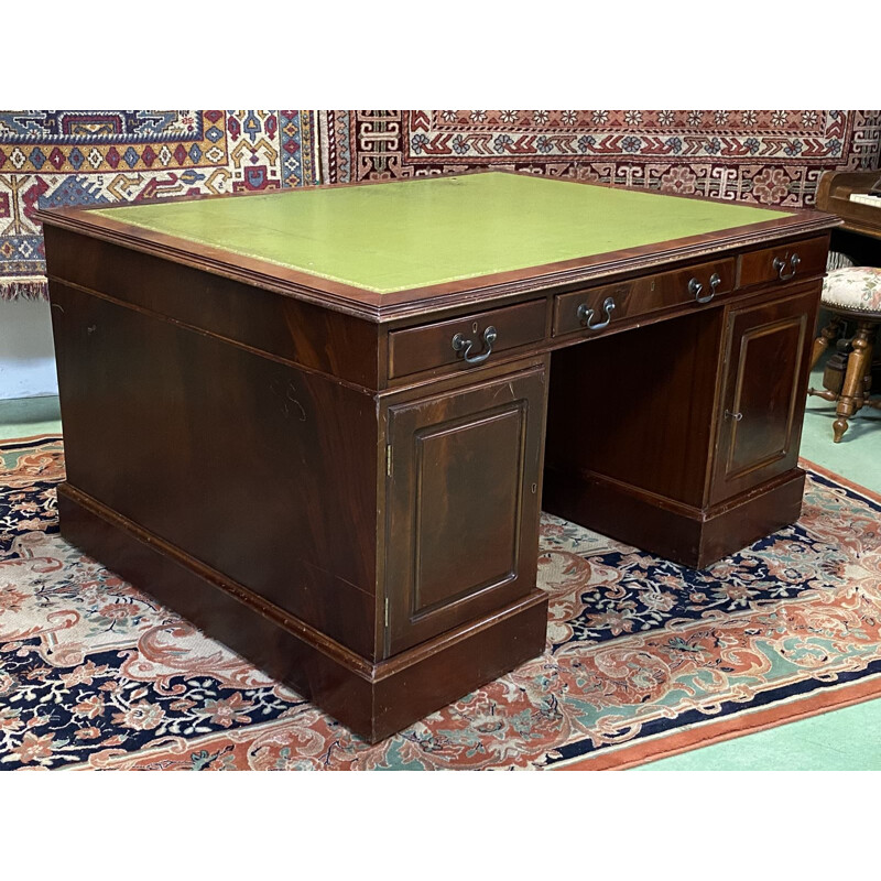 Vintage desk double-sided mahogany and leather top English 1950s