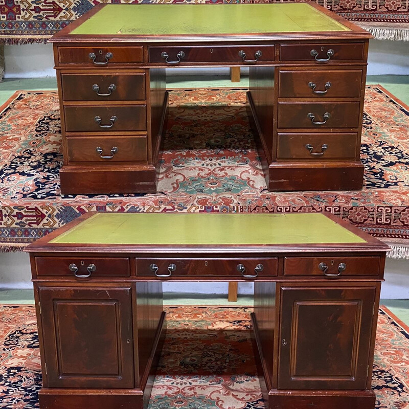 Vintage desk double-sided mahogany and leather top English 1950s