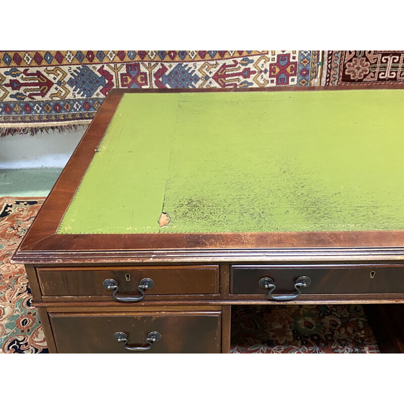 Vintage desk double-sided mahogany and leather top English 1950s