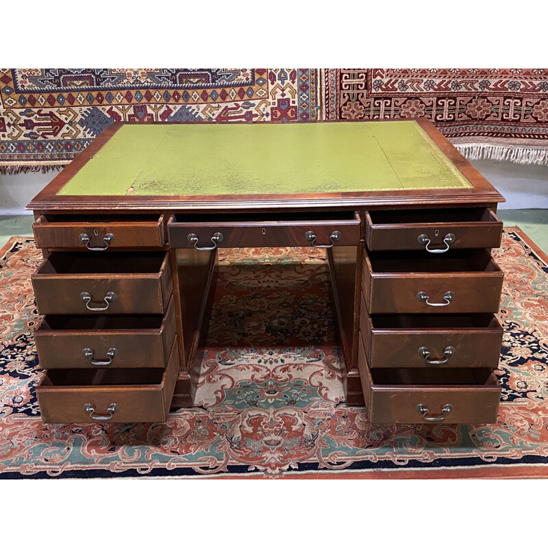 Vintage desk double-sided mahogany and leather top English 1950s