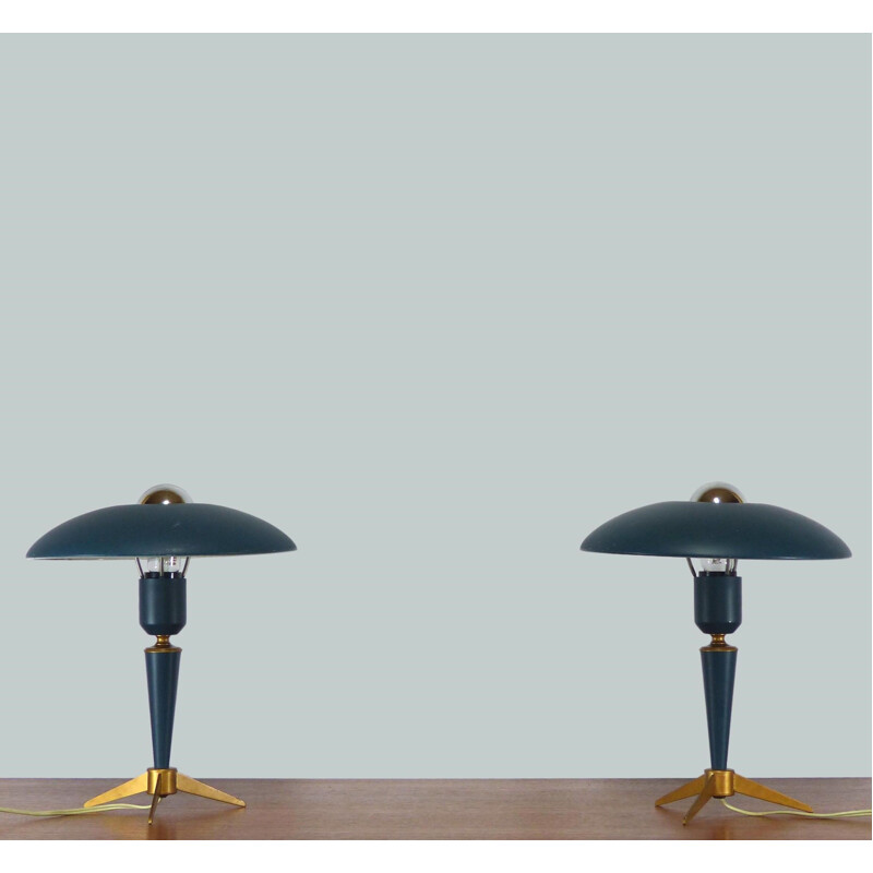 Paire de lampes vintage tripodes Louis Kalff 1960