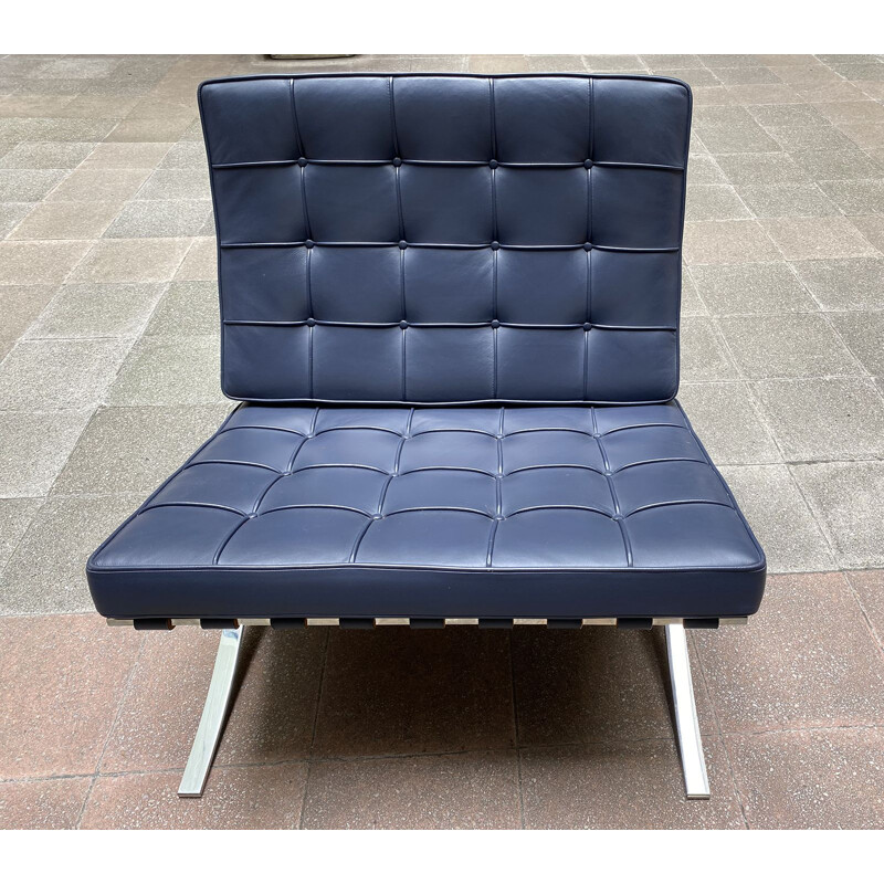 Vintage armchair Barcelona blue, Mies Van Der Rohe- 1980