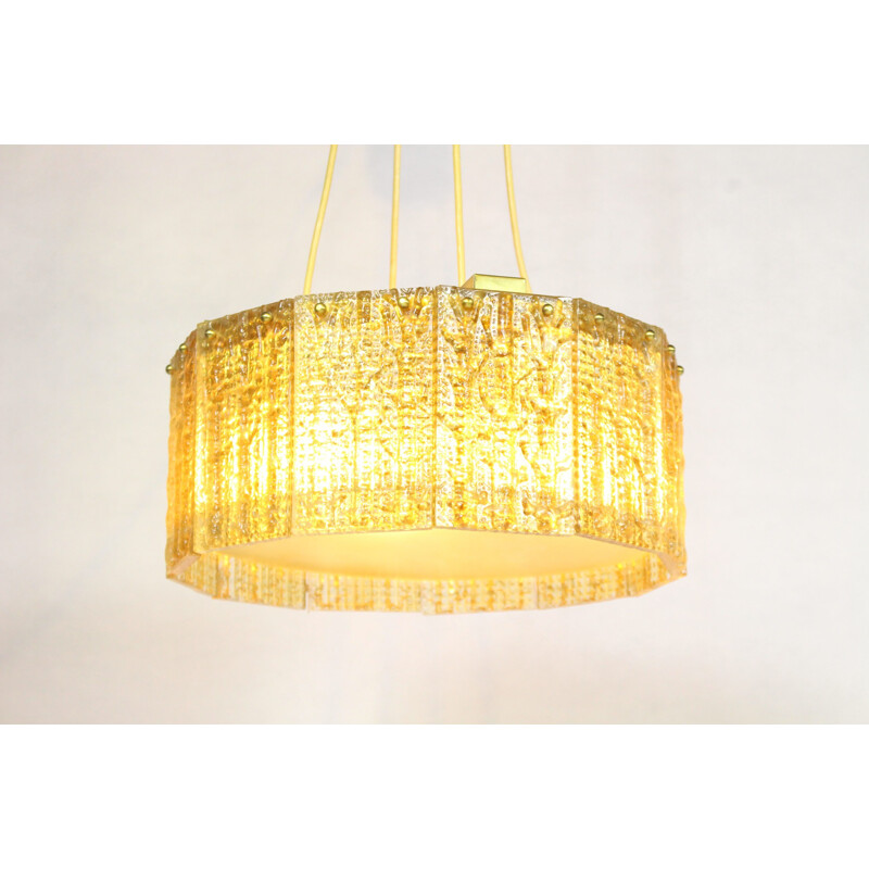 Vintage gilded glass and brass pendant light by Carl Fagerlund for Orrefors, 1960