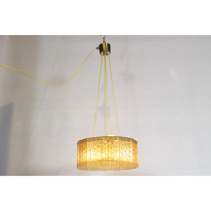 Vintage gilded glass and brass pendant light by Carl Fagerlund for Orrefors, 1960