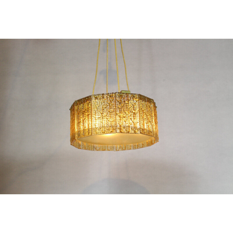 Vintage gilded glass and brass pendant light by Carl Fagerlund for Orrefors, 1960