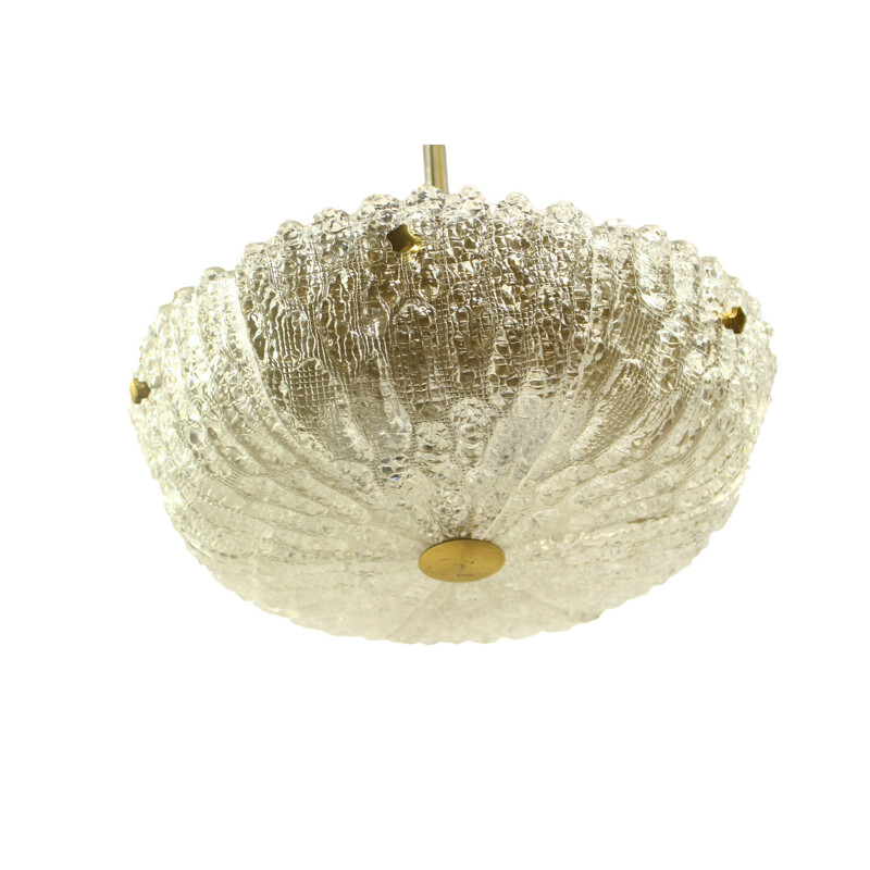 Vintage brass and crystal glass pendant light by Carl Fagerlund for Orrefors, 1960