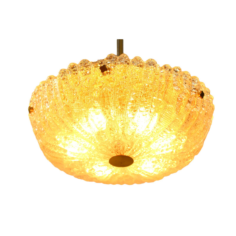 Vintage brass and crystal glass pendant light by Carl Fagerlund for Orrefors, 1960