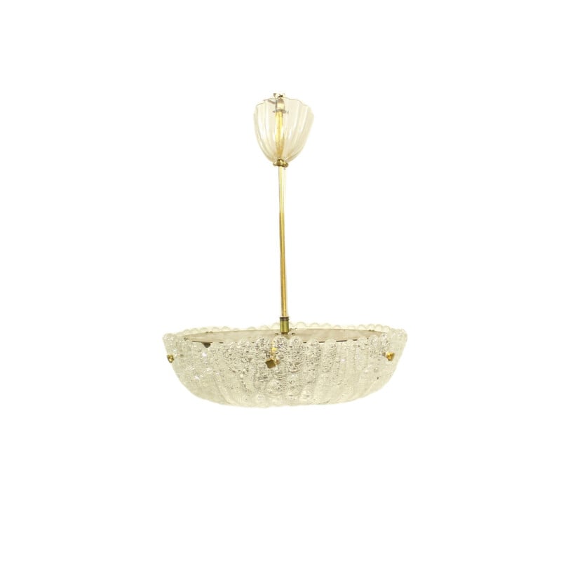 Vintage brass and crystal glass pendant light by Carl Fagerlund for Orrefors, 1960