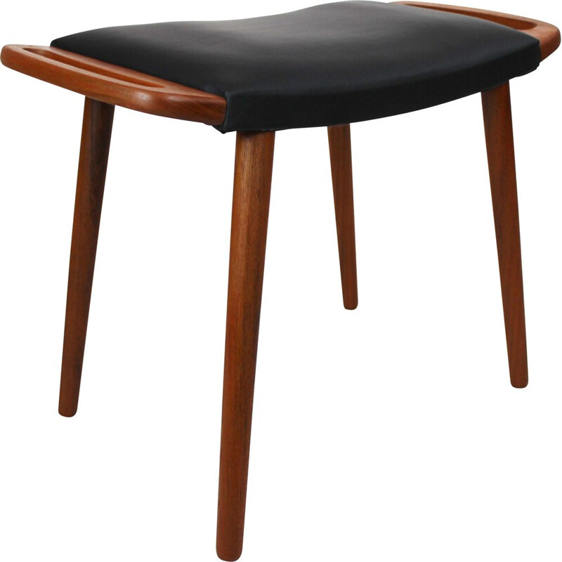 Vintage Stool in teak with black elegance leather dansih 1960s