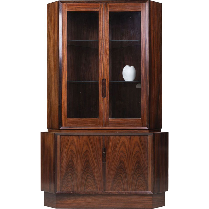 Vintage rosewood and glass corner cabinet, Denmark, 1960