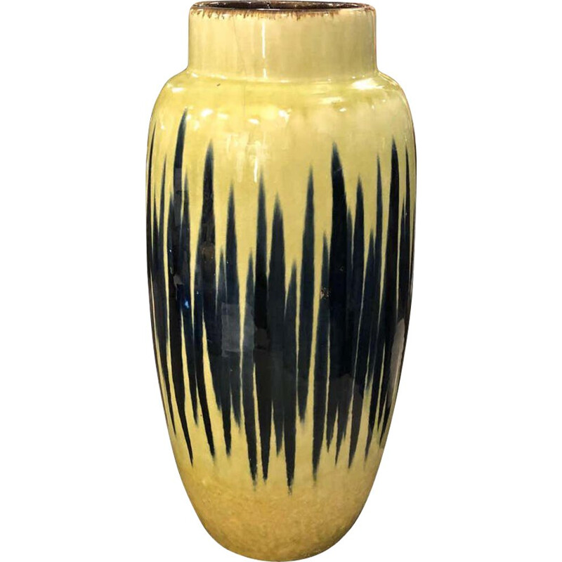 Mid-Century  Ceramic Vase, Yellow and Blue German 1970