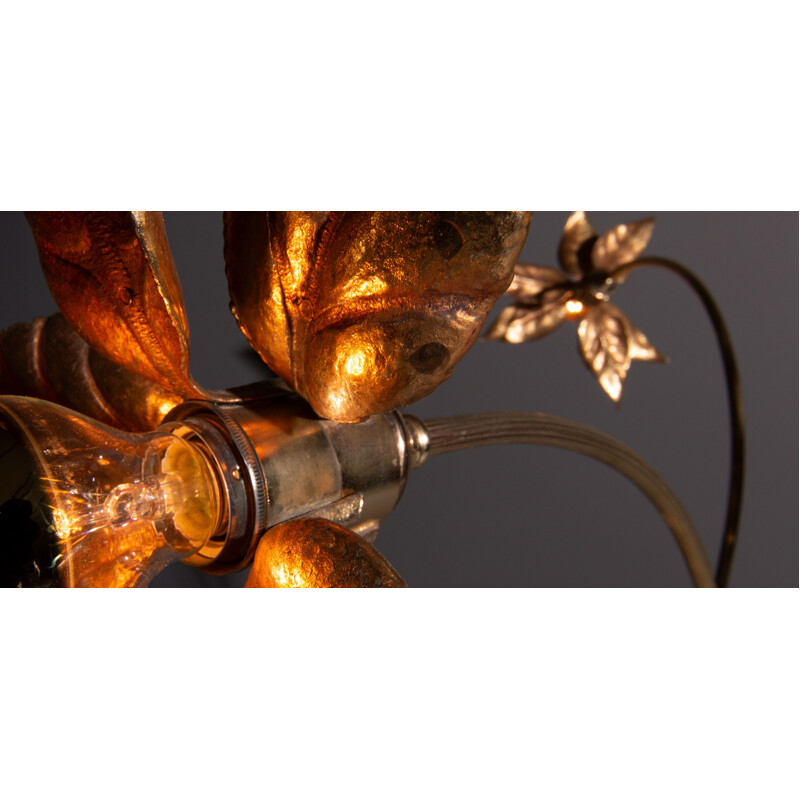 Vintage Willy Daro floor lamp with solid brass flowers Belgium 1970