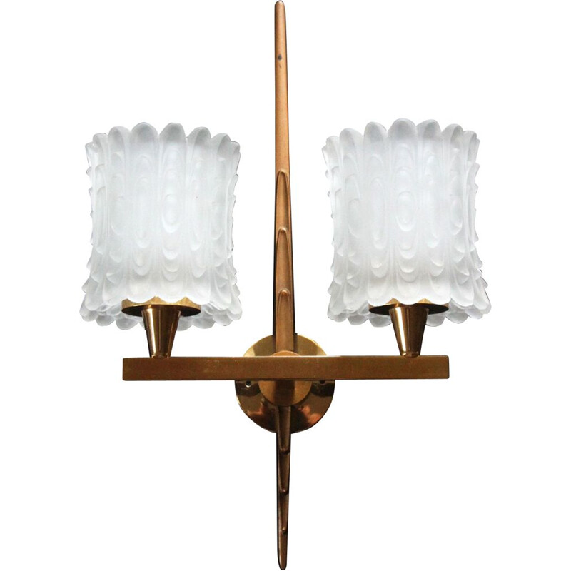 Vintage double brass wall light 1950