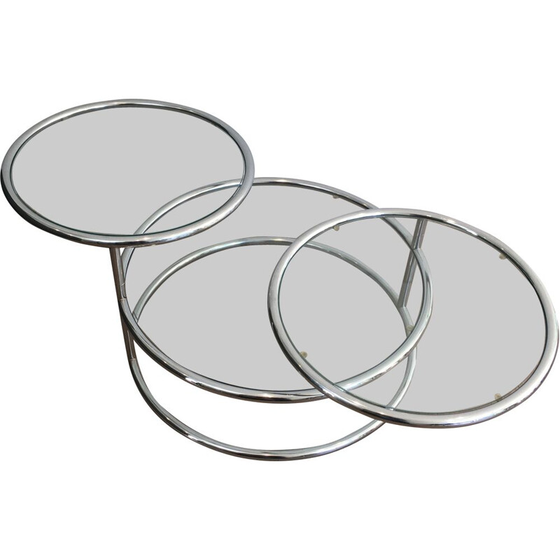 Vintage Round Removable Coffee Table in Chrome and Glass Tops, 1970