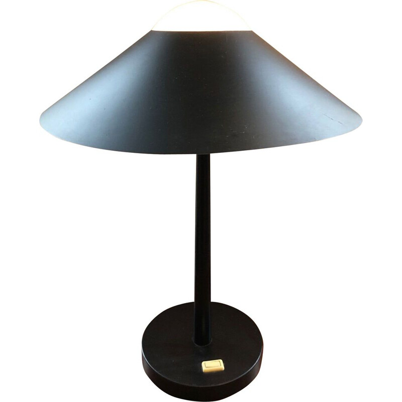 Vintage lamp with metal shade on opaline, 1980