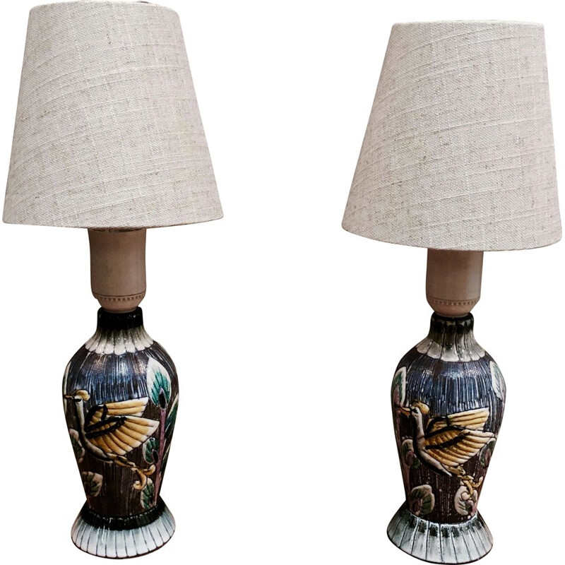 Duo of vintage lamps ceramic scandinavian 1960
