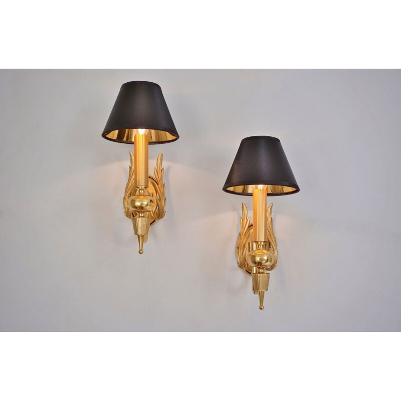 Pair of Vintage Sciolari wall lights gilt brass Neoclassical, Italian 1970’s